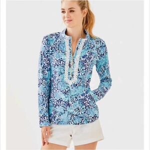 Lilly Pulitzer Blue Janie Popover Pullover Top